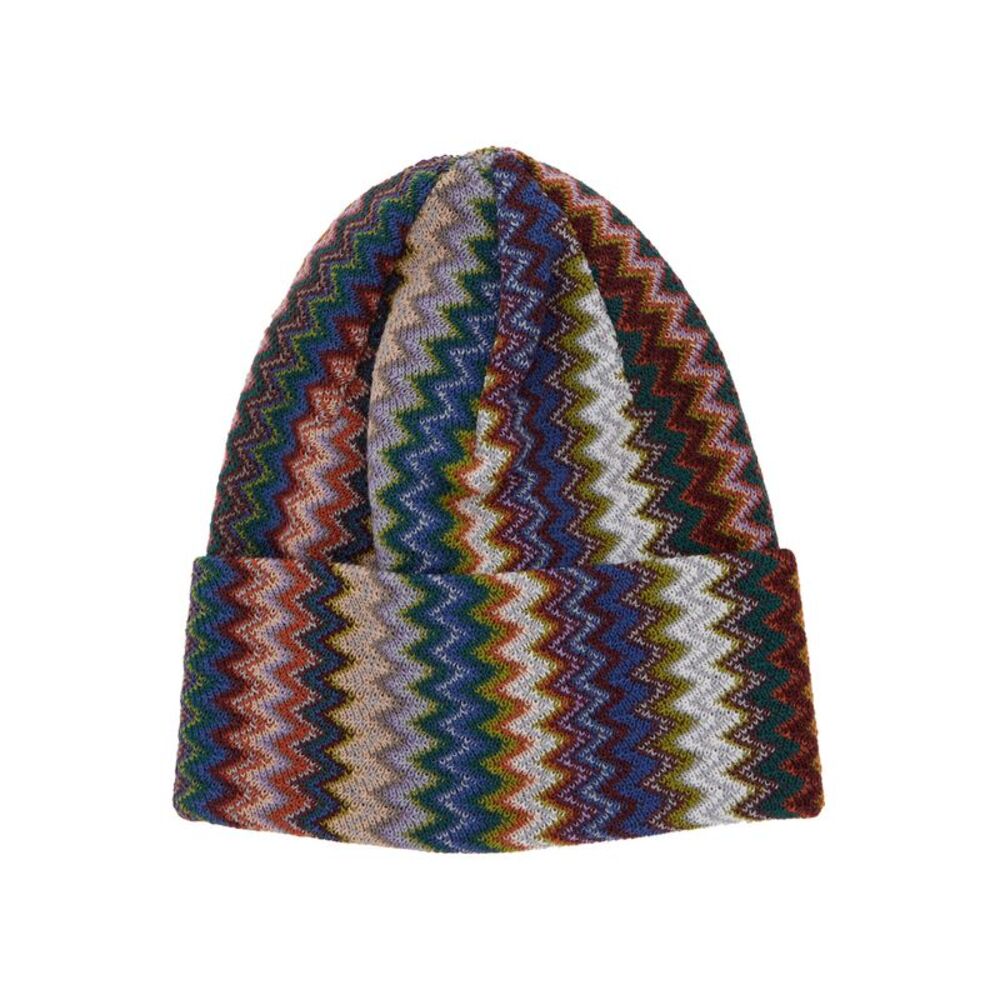 Missoni Men Multicolor Beanie With Brim And Zigzag Motif In Wool Blend For Men